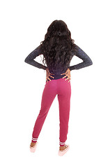 Image showing Black girl in pink tights from back.