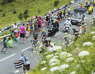 Image showing Two French Cyclists at Col de Peyresourde - Tour de France 2014