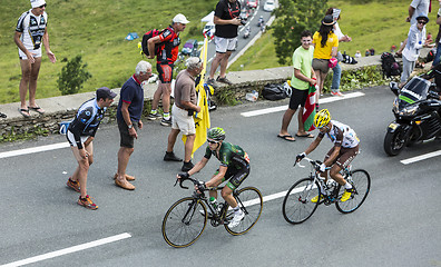 Image showing Two French Cyclists at Col de Peyresourde - Tour de France 2014