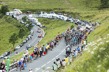 Image showing The Peloton Approaching on Col de Peyresourde - Tour de France 2