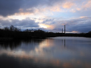 Image showing Stormy sky over the night river.