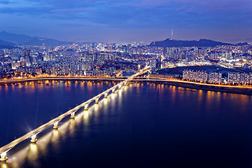 Image showing Seoul Tower and Downtown skyline at night