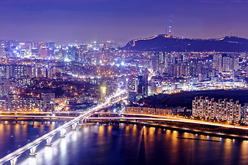 Image showing Seoul Tower and Downtown skyline at night