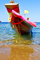 Image showing boat prow   the  kho tao bay isle white  beach     south china s