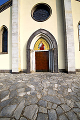 Image showing  church  in  the taino old   closed brick tower italy  lombardy 