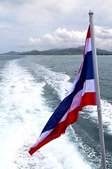 Image showing asia myanmar  samui bay isle waving flag     and south china sea