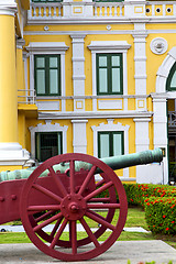 Image showing   cannon bangkok in thailand  flower garden and temple steet