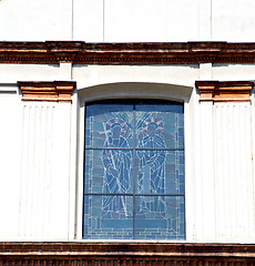 Image showing venegono cross church varese     and mosaic wall sunny day 