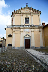 Image showing  church  in  the somma lombardo old   closed brick tower  