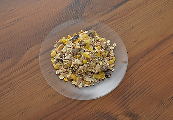 Image showing Plate of glass with muesli