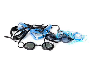 Image showing Wet goggles for swimming on white background