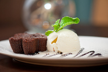 Image showing chocolate cake with ice cream