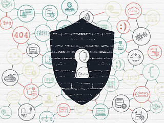 Image showing Privacy concept: Shield With Keyhole on wall background