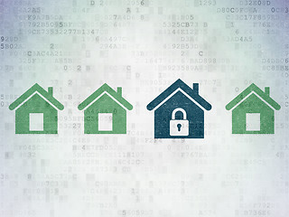 Image showing Protection concept: blue home icon on digital background