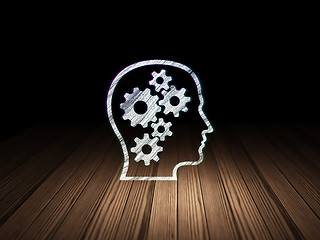 Image showing Finance concept: Head With Gears in grunge dark room