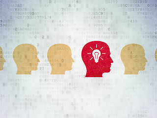 Image showing Business concept: red head with light bulb icon on digital background