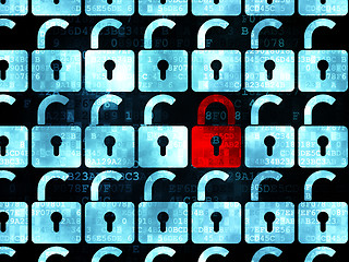 Image showing Privacy concept: red closed padlock icon on Digital background
