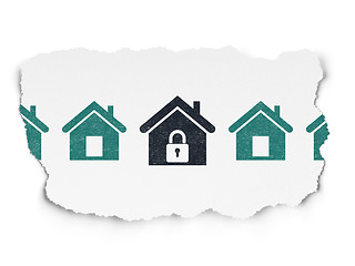 Image showing Security concept: black home icon on Torn Paper background