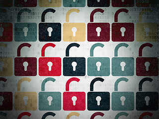 Image showing Protection concept: multicolor Opened Padlock icons on background