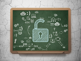 Image showing Safety concept: Opened Padlock on School Board background