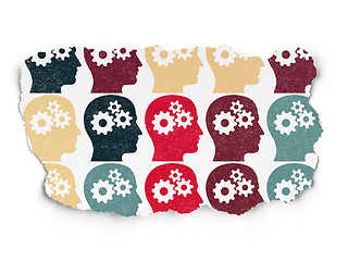 Image showing Finance concept: multicolor Head With Gears icons on Torn Paper background