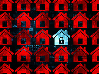 Image showing Privacy concept: blue home icon on Digital background