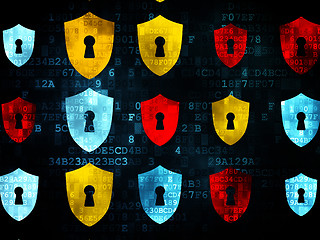 Image showing Privacy concept: multicolor Shield With Keyhole icons on Digital background