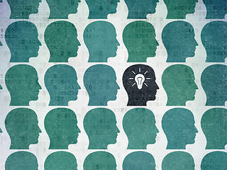 Image showing Business concept: black head with light bulb icon on digital background