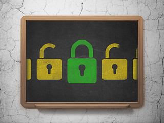 Image showing Privacy concept: green closed padlock icon on School Board background