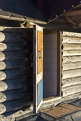 Image showing Entrance to the old wooden Russian bath house 