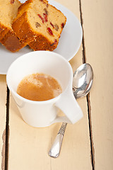 Image showing plum cake and espresso coffee 