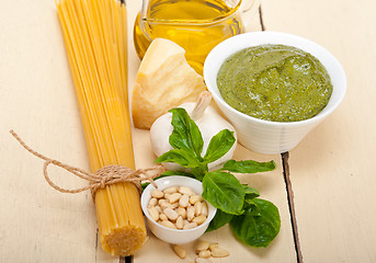 Image showing Italian traditional basil pesto pasta ingredients