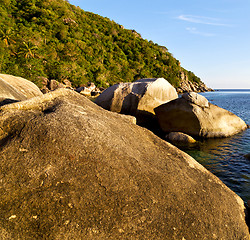 Image showing stone   thailand kho tao bay abstract of a blue lagoon  