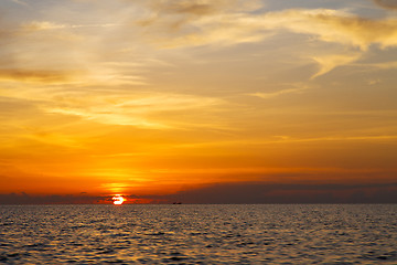 Image showing sunrise boat  and sea in thailand kho tao  south china sea