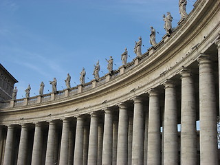 Image showing Bernini's monumental colonnade, topped with statues of saints