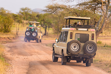 Image showing Jeeps on african wildlife safari. 