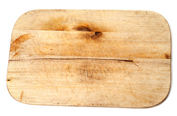 Image showing Old wooden kitchen board on white background