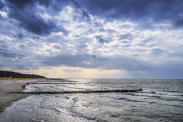 Image showing Coast of Baltic Sea with dark clouds