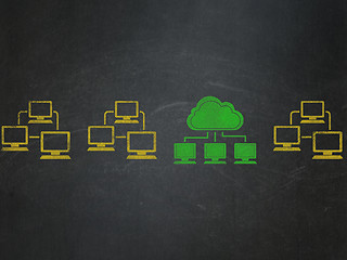 Image showing Cloud technology concept: green cloud network icon on School Board background