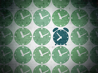 Image showing Timeline concept: blue alarm clock icon on digital background