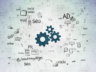 Image showing Marketing concept: Gears on digital background