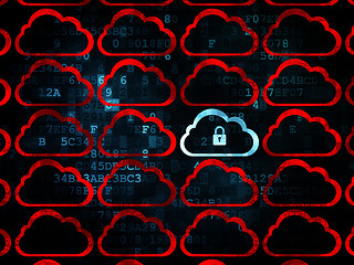 Image showing Cloud technology concept: blue cloud with padlock icon on Digital background