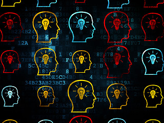 Image showing Marketing concept: multicolor Head With Lightbulb icons on Digital background