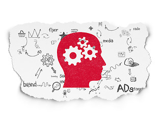 Image showing Advertising concept: Head With Gears on Torn Paper background