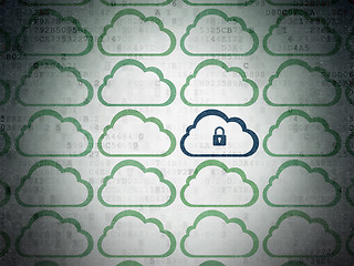 Image showing Cloud computing concept: cloud with padlock icon on digital background