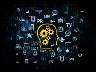 Image showing Advertising concept: Head With Gears on Digital background