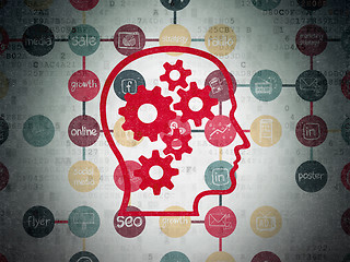 Image showing Marketing concept: Head With Gears on digital background