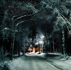 Image showing Christmas tree in snowy surroundings.