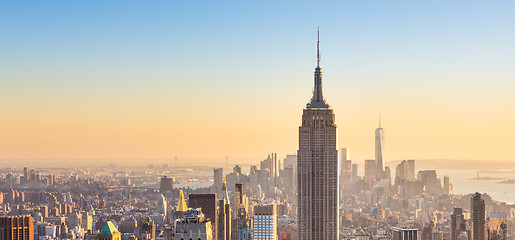 Image showing New York City Manhattan skyline in sunset.