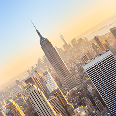 Image showing New York City Manhattan skyline in sunset.